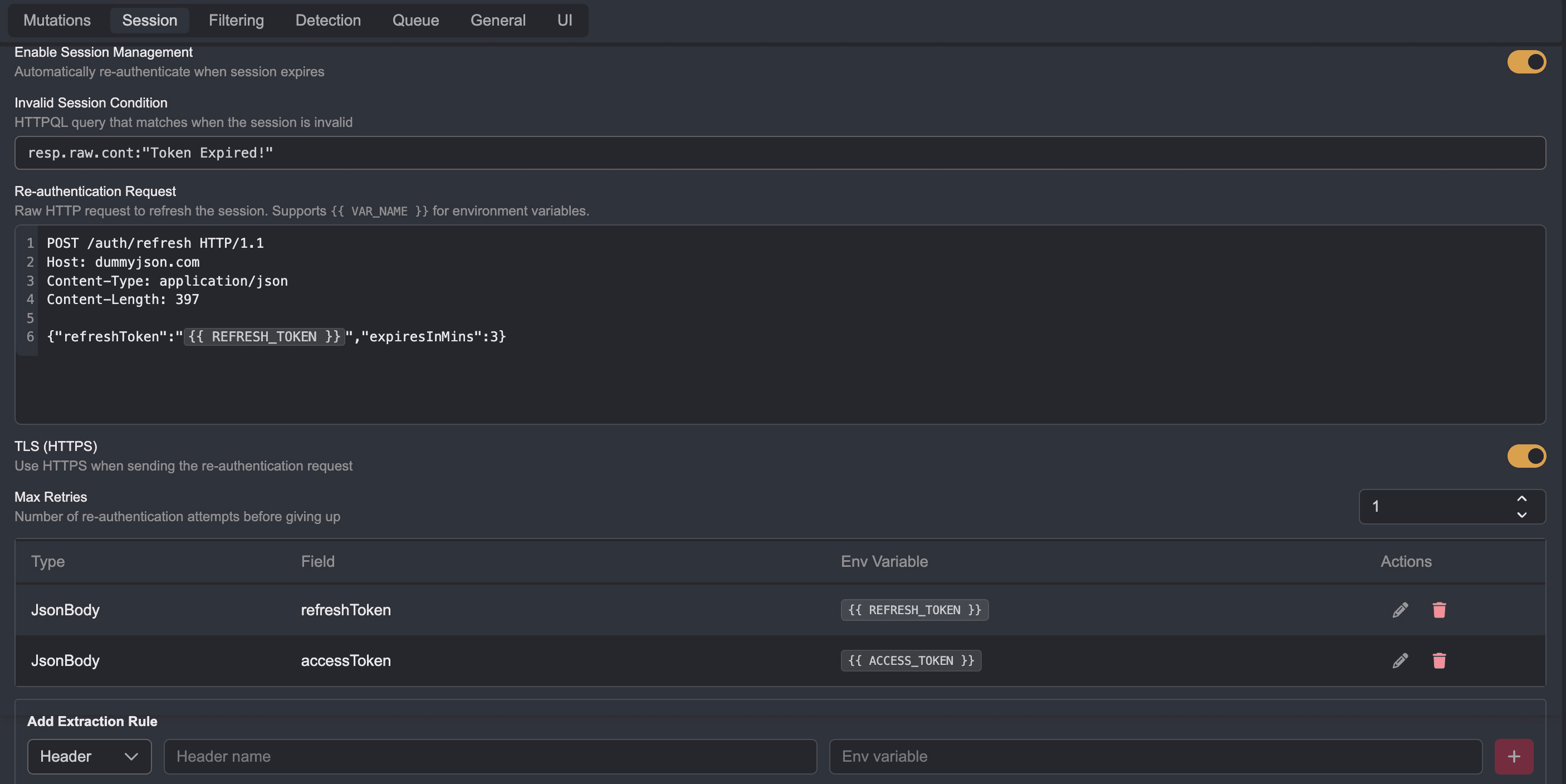 Session configuration.