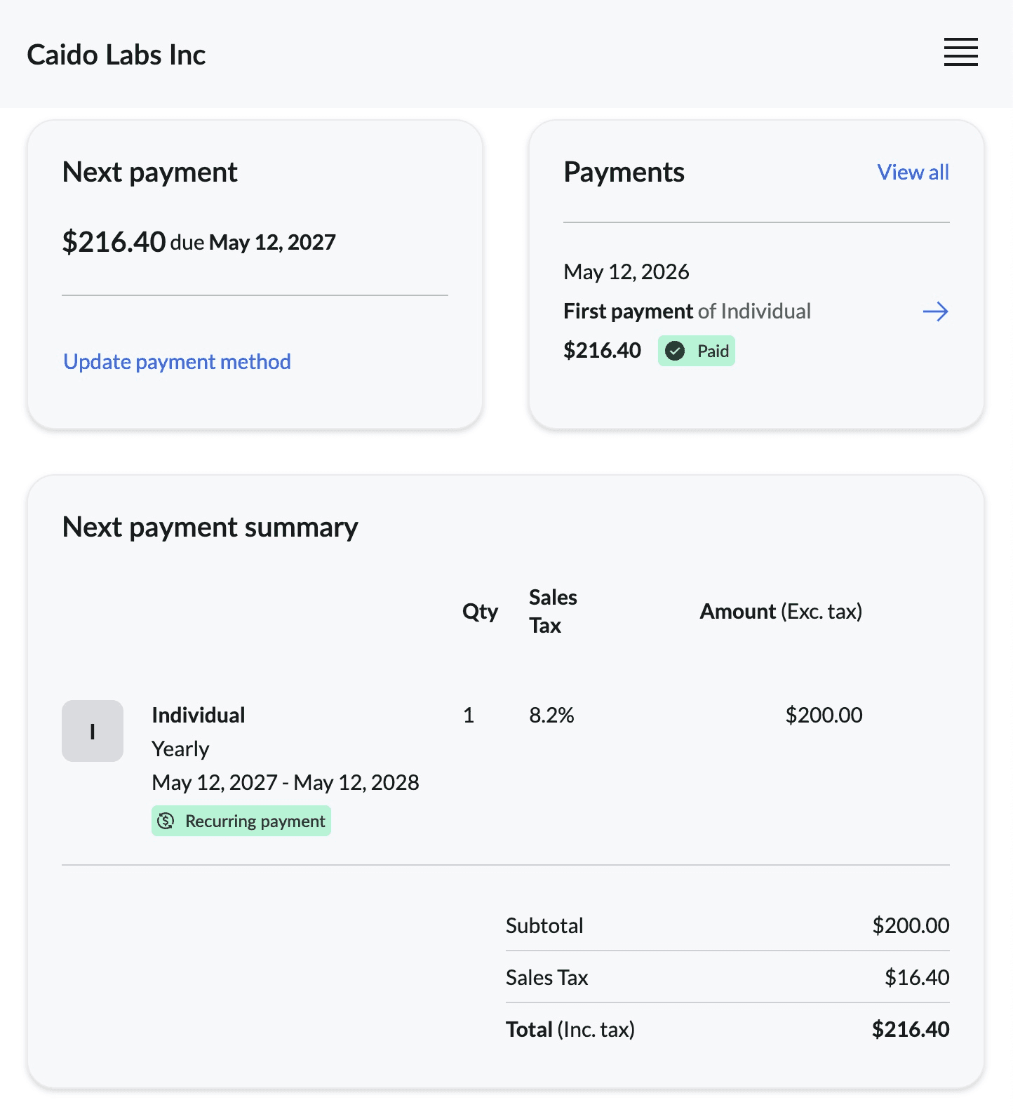 Paddle customer portal.
