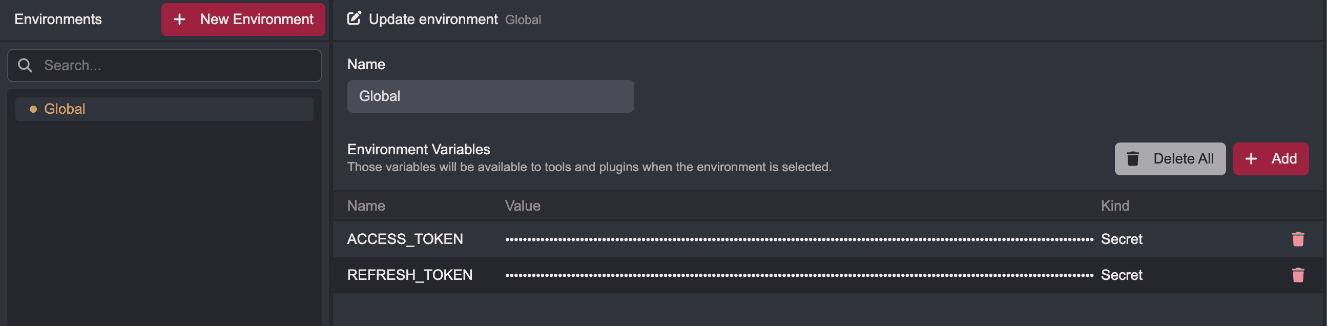Environment variables.