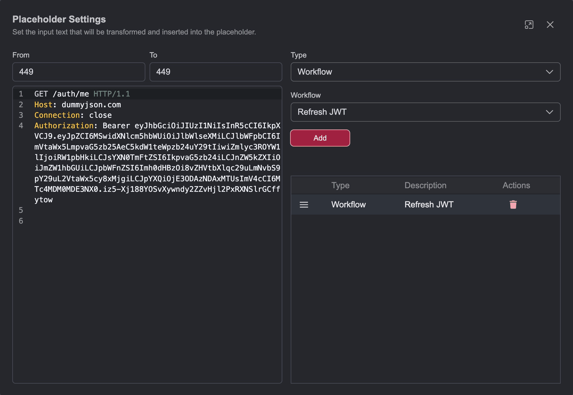 Adding a workflow to a placeholder.